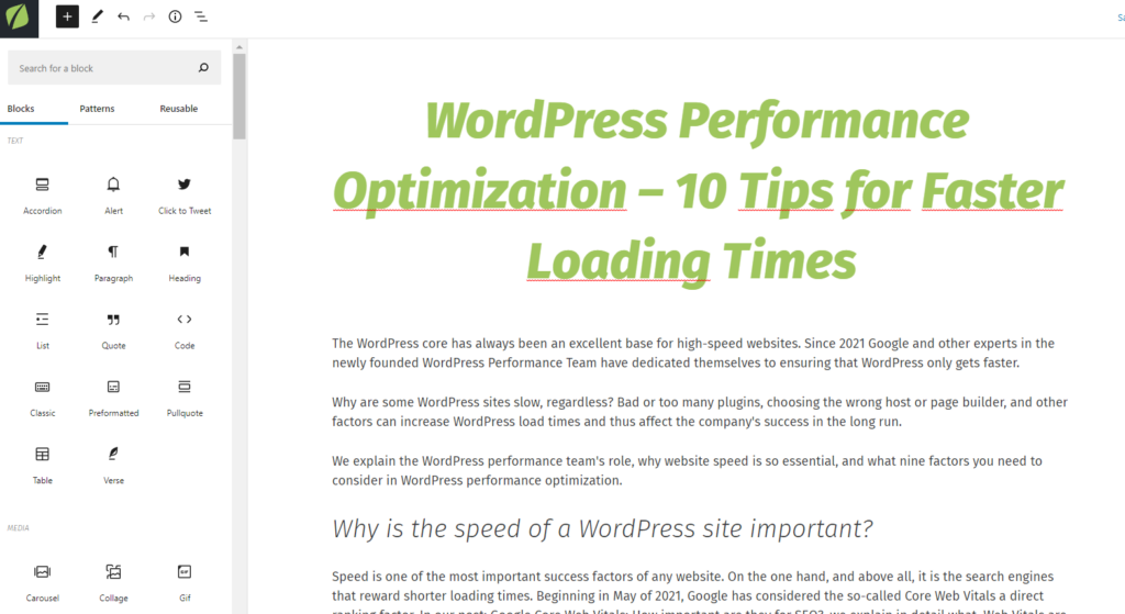 WordPress Performance Optimization – WordPress Block Editor